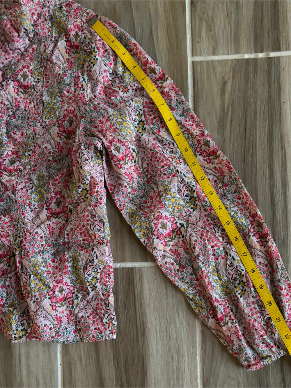 Talbots | Pintuck Ruffle V-Neck Blouse - Pink Branching Floral | Women’s LP - Picture 8 of 11